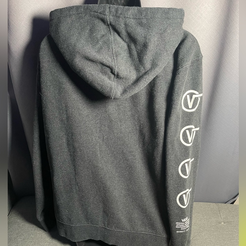 Vans Off The Wall Gray Full Zip Hoodie Sz M Logo Sleeve Pockets Skater Sk8 - Picture 3 of 7